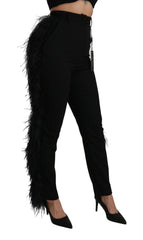 Dolce & Gabbana Black Feather Straight High Waist Wool Pants - IT40|S - Trousers