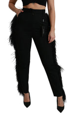 Dolce & Gabbana Black Feather Straight High Waist Wool Pants - IT40|S - Trousers