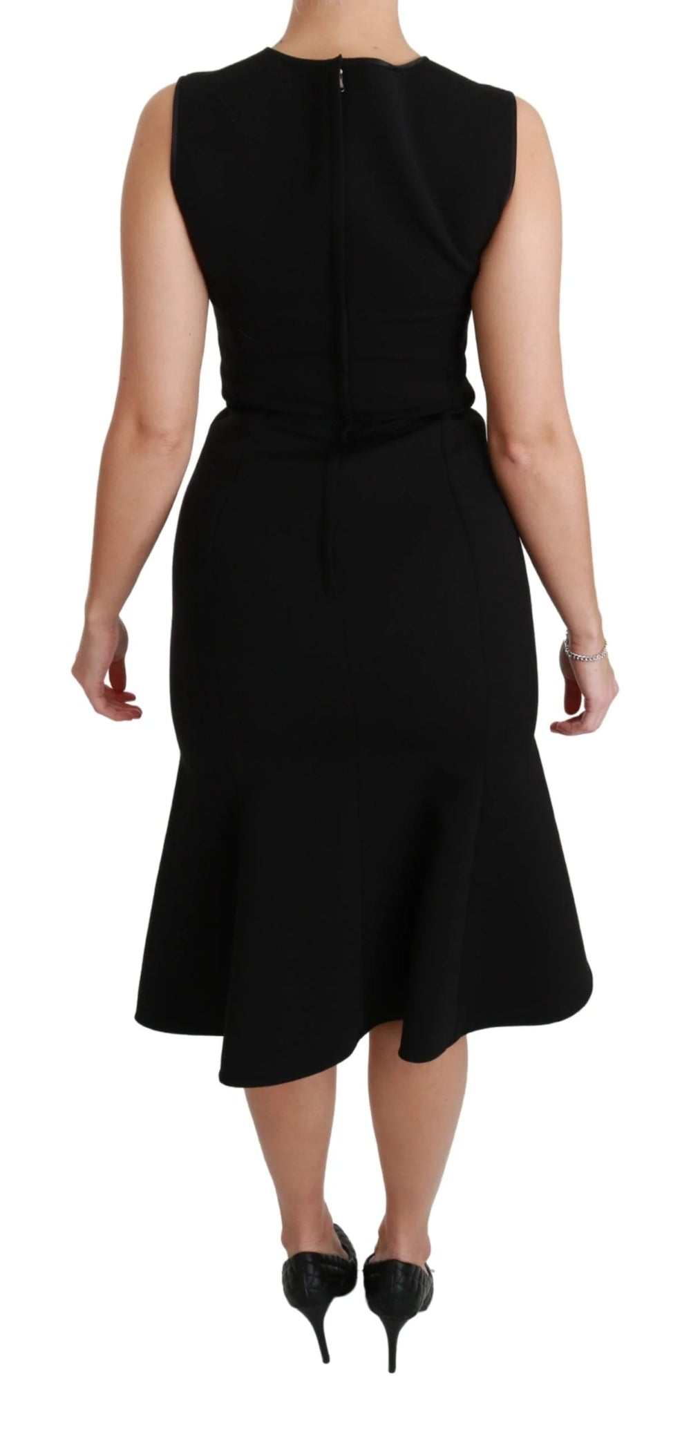 Dolce & Gabbana Black Fit Flare Wool Stretch Sheath Dress - Dresses