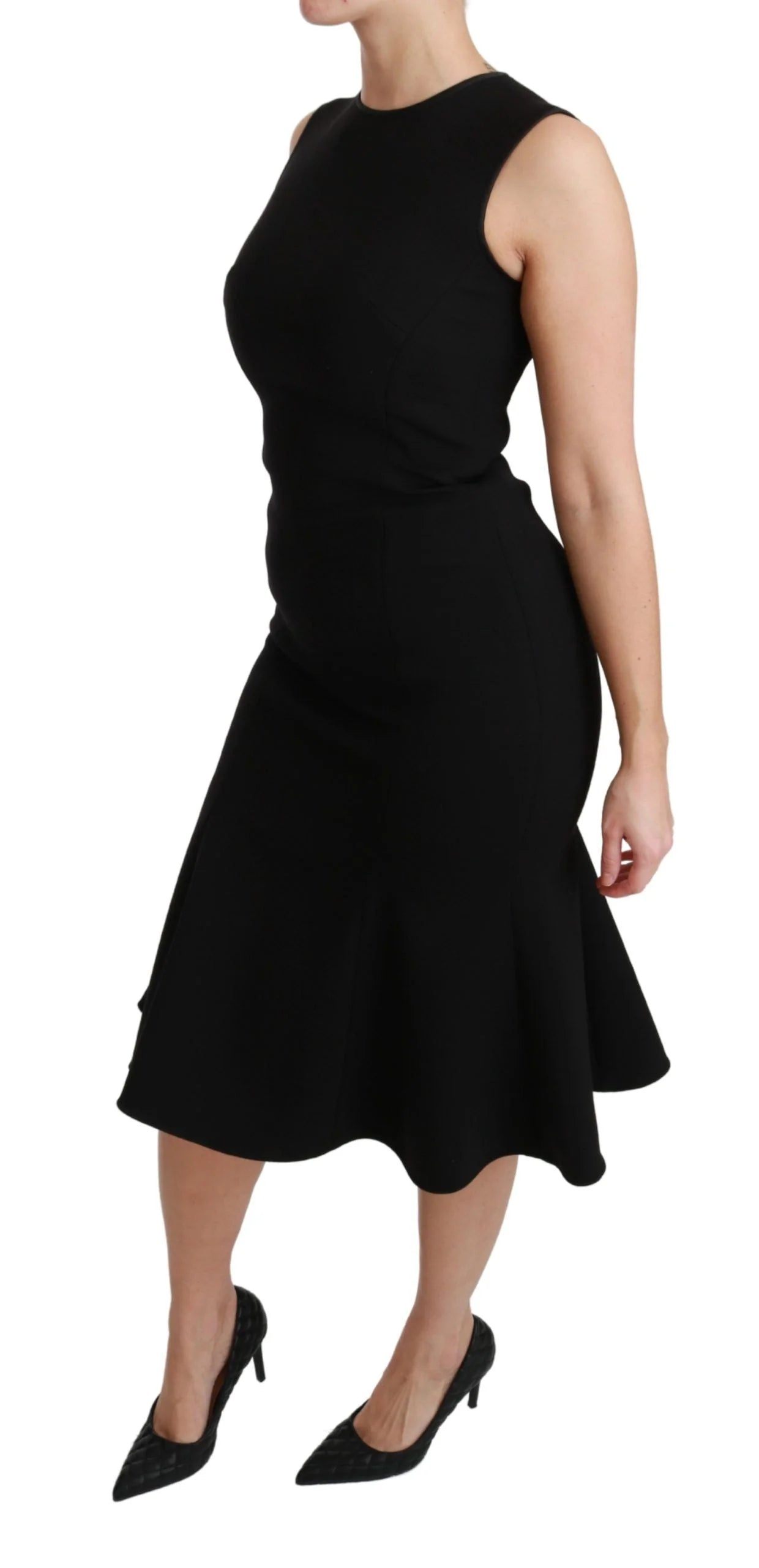 Dolce & Gabbana Black Fit Flare Wool Stretch Sheath Dress - Dresses