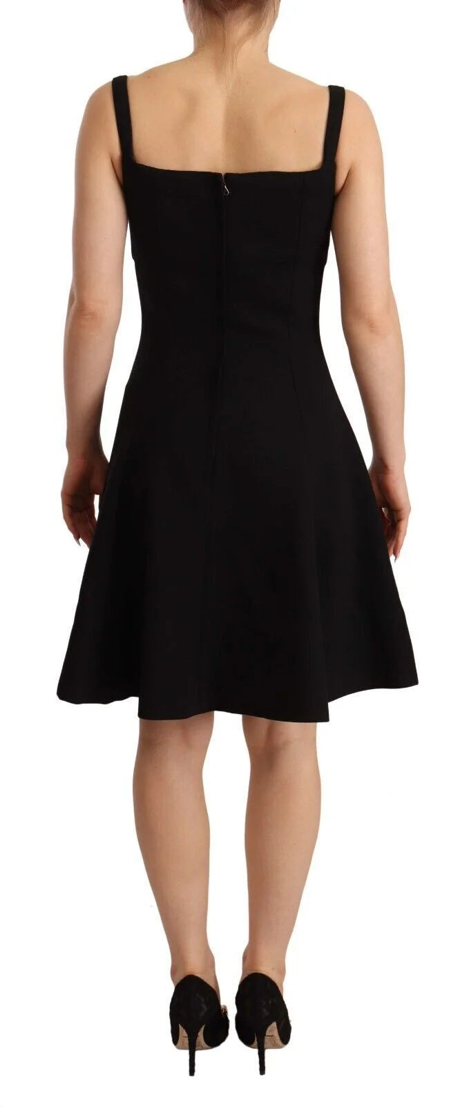 Dolce & Gabbana Black Fit Flare Wool Stretch Sheath Dress - IT40|S - Dresses