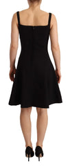 Dolce & Gabbana Black Fit Flare Wool Stretch Sheath Dress - IT40|S - Dresses