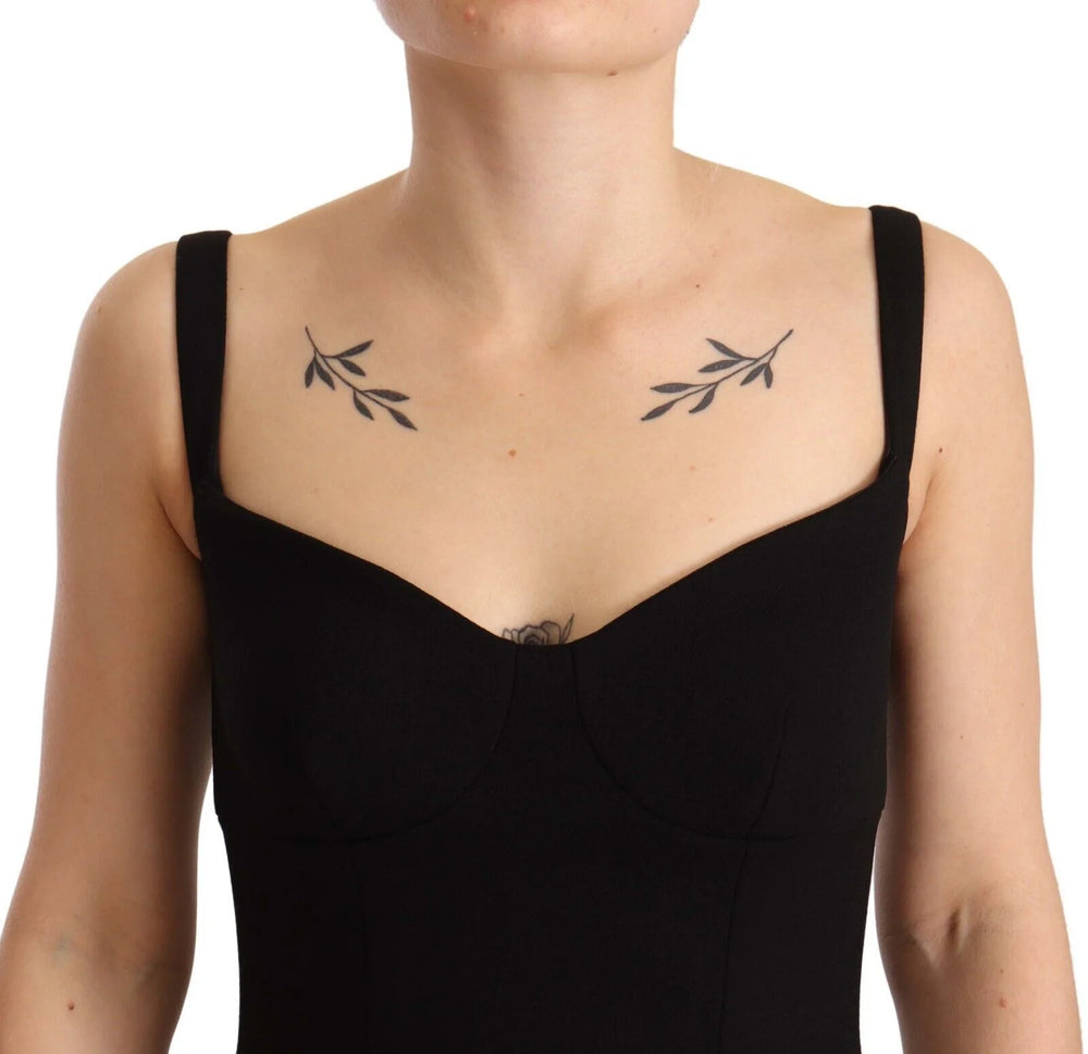 Dolce & Gabbana Black Fit Flare Wool Stretch Sheath Dress - IT40|S - Dresses
