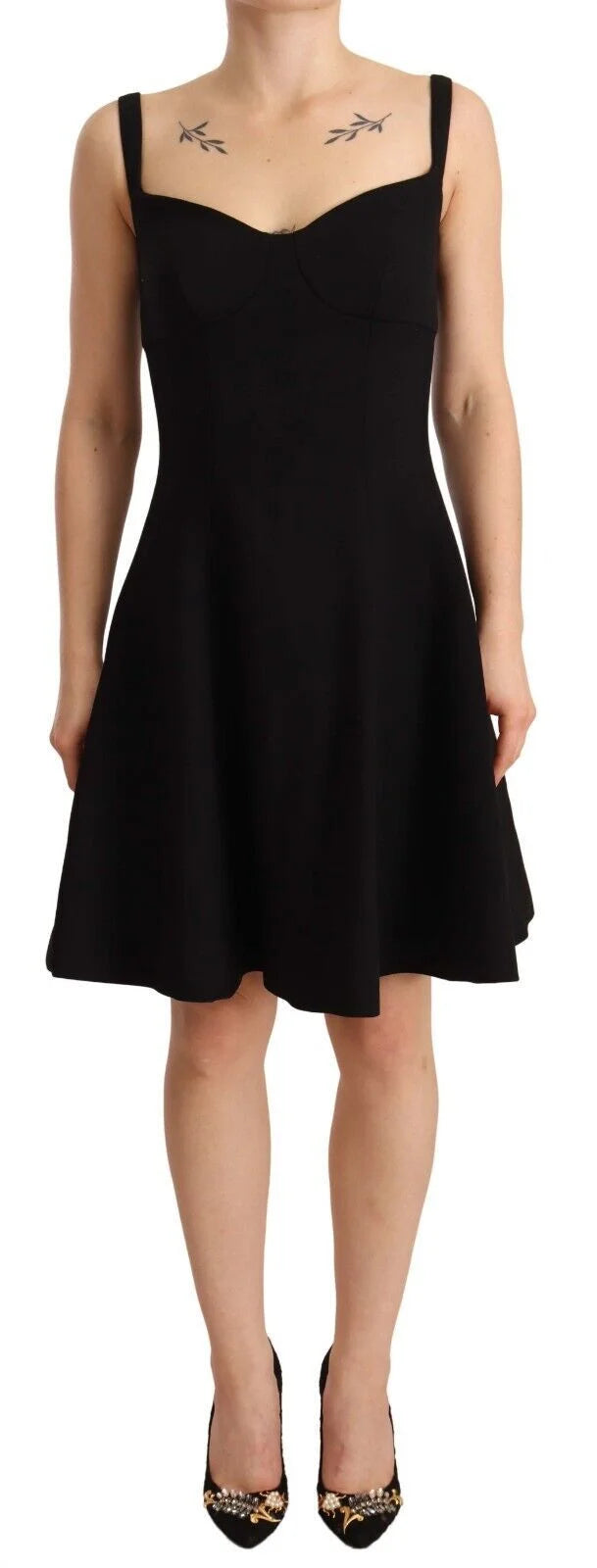 Dolce & Gabbana Black Fit Flare Wool Stretch Sheath Dress - IT40|S - Dresses