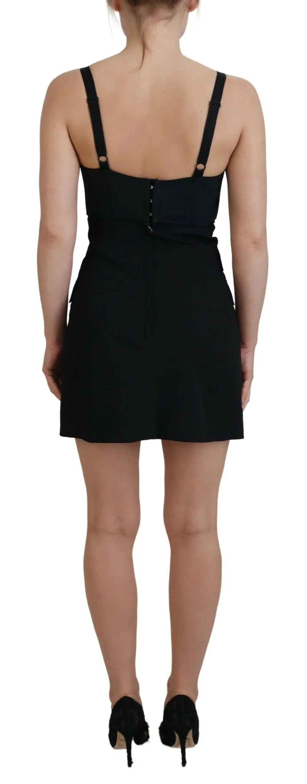 Dolce & Gabbana Black Fit Wool Stretch Sheath Mini Dress - IT40|S - Dresses