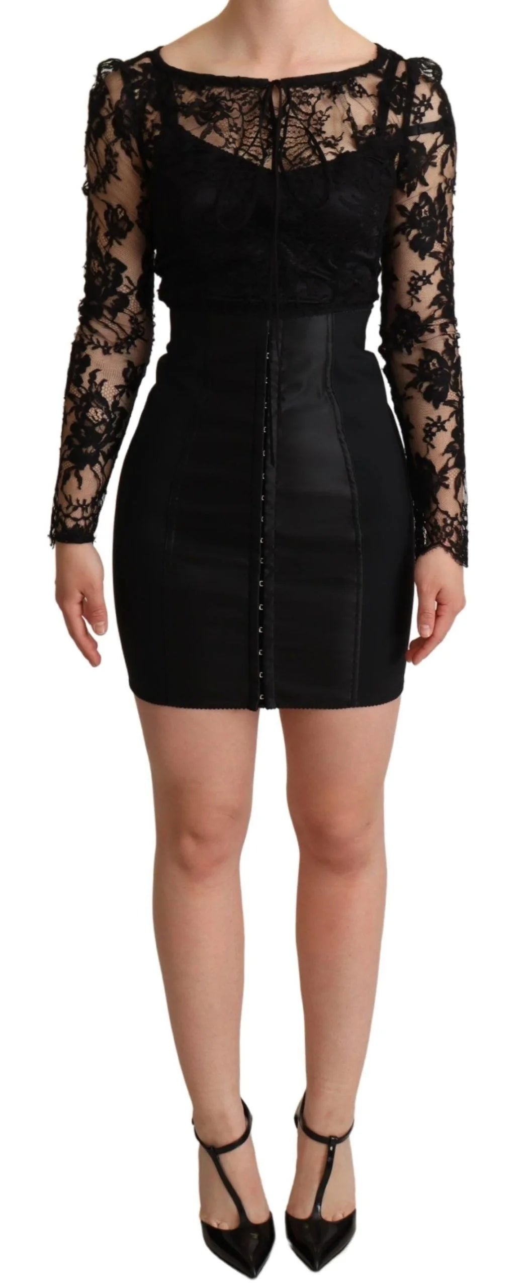 Dolce & Gabbana Black Fitted Lace Top Bodycon Mini Dress - IT36 | XS - Dresses