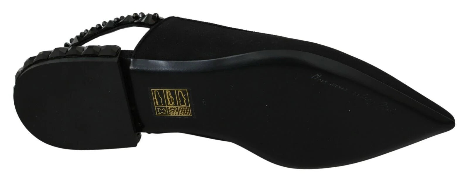 Vue arrière des chaussures plates en soie mélangée noire Dolce & Gabbana mettant en évidence la sangle de talon élastique à brides arrière.