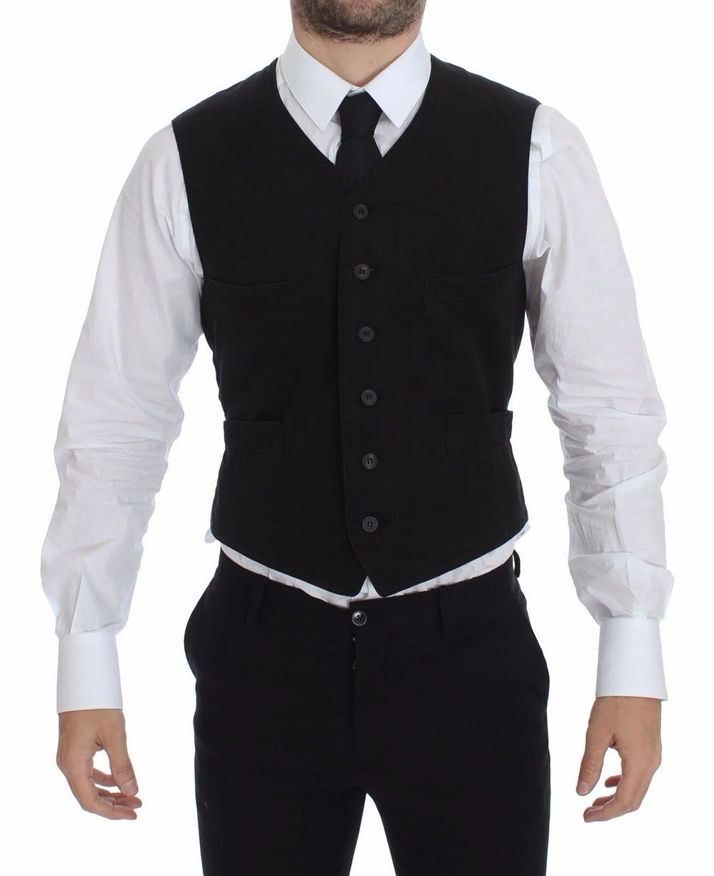 Dolce & Gabbana Black Flax Cotton Dress Vest Blazer - Vests