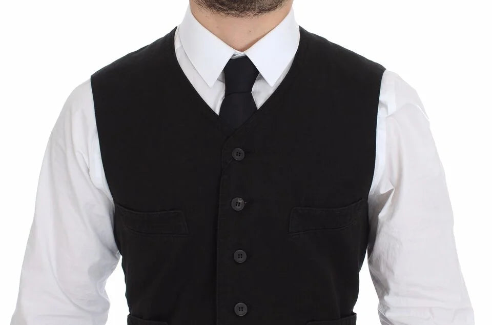 Dolce & Gabbana Black Flax Cotton Dress Vest Blazer - Vests