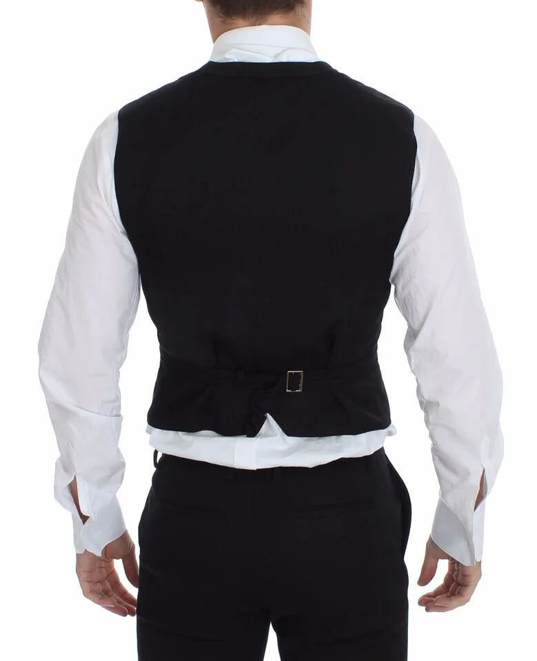 Dolce & Gabbana Black Flax Cotton Dress Vest Blazer - Vests