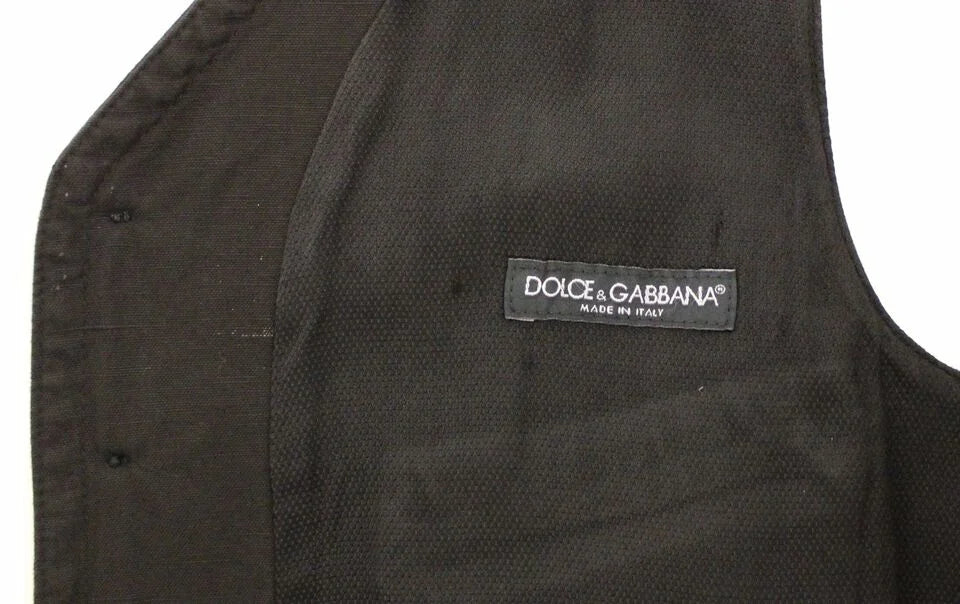 Dolce & Gabbana Black Flax Cotton Dress Vest Blazer - Vests