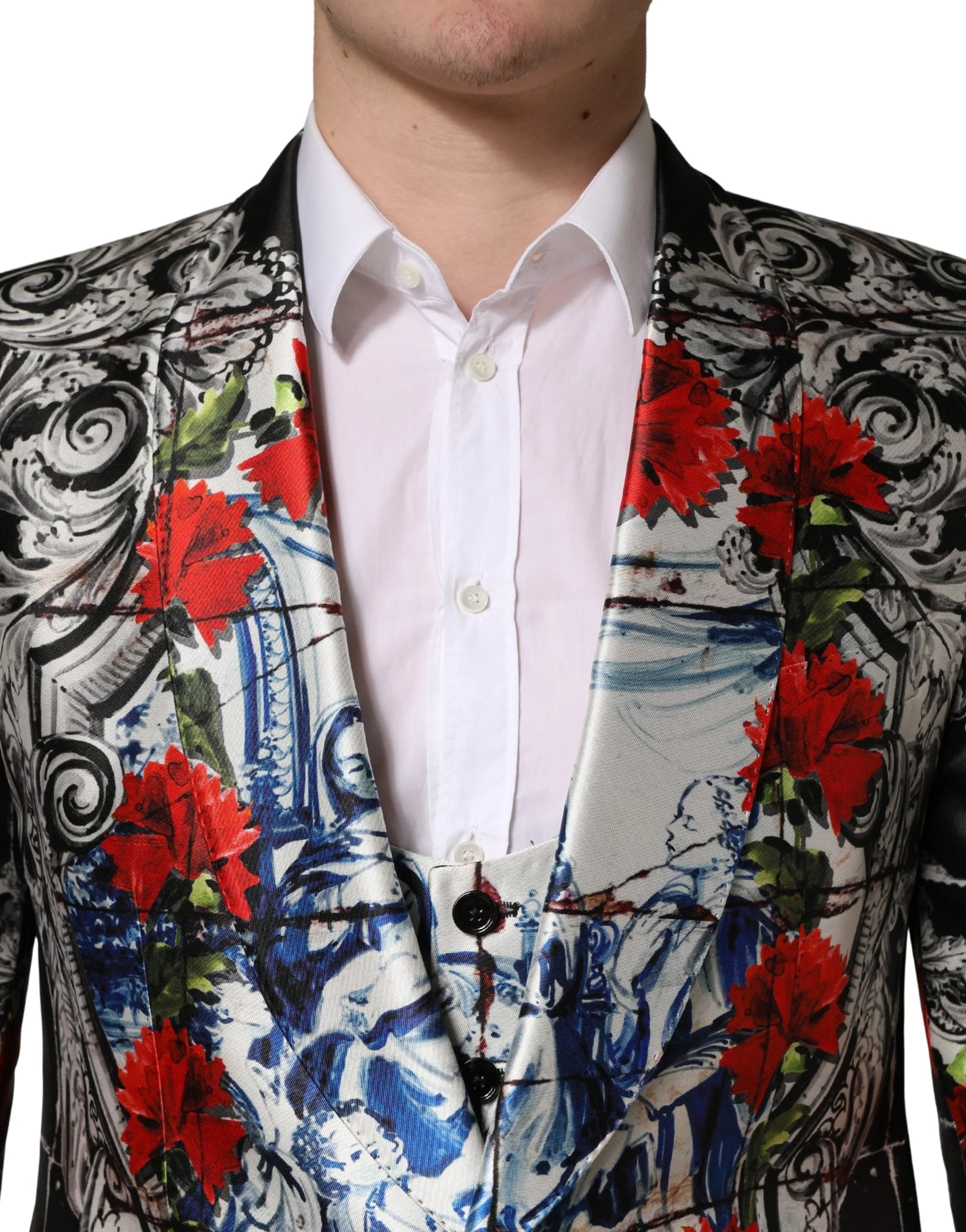Dolce & Gabbana Black Floral 2 Buttons Formal 3 Piece Suit - IT50 | L