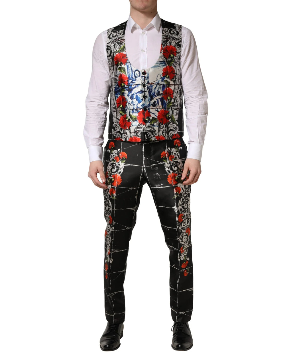 Dolce & Gabbana Black Floral 2 Buttons Formal 3 Piece Suit - IT50 | L