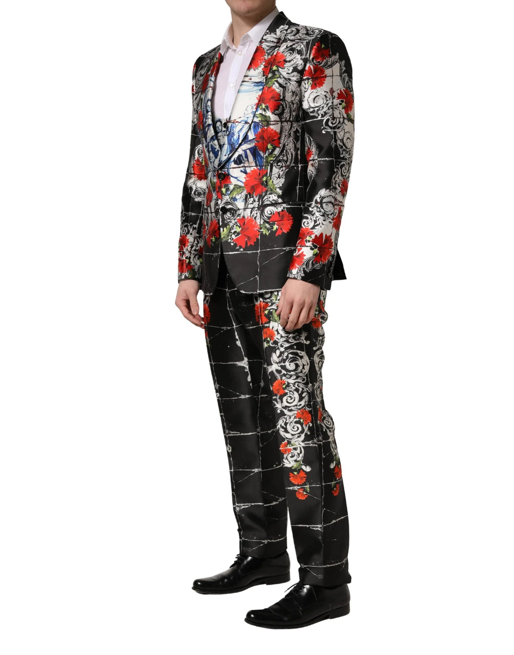 Dolce & Gabbana Black Floral 2 Buttons Formal 3 Piece Suit - IT50 | L