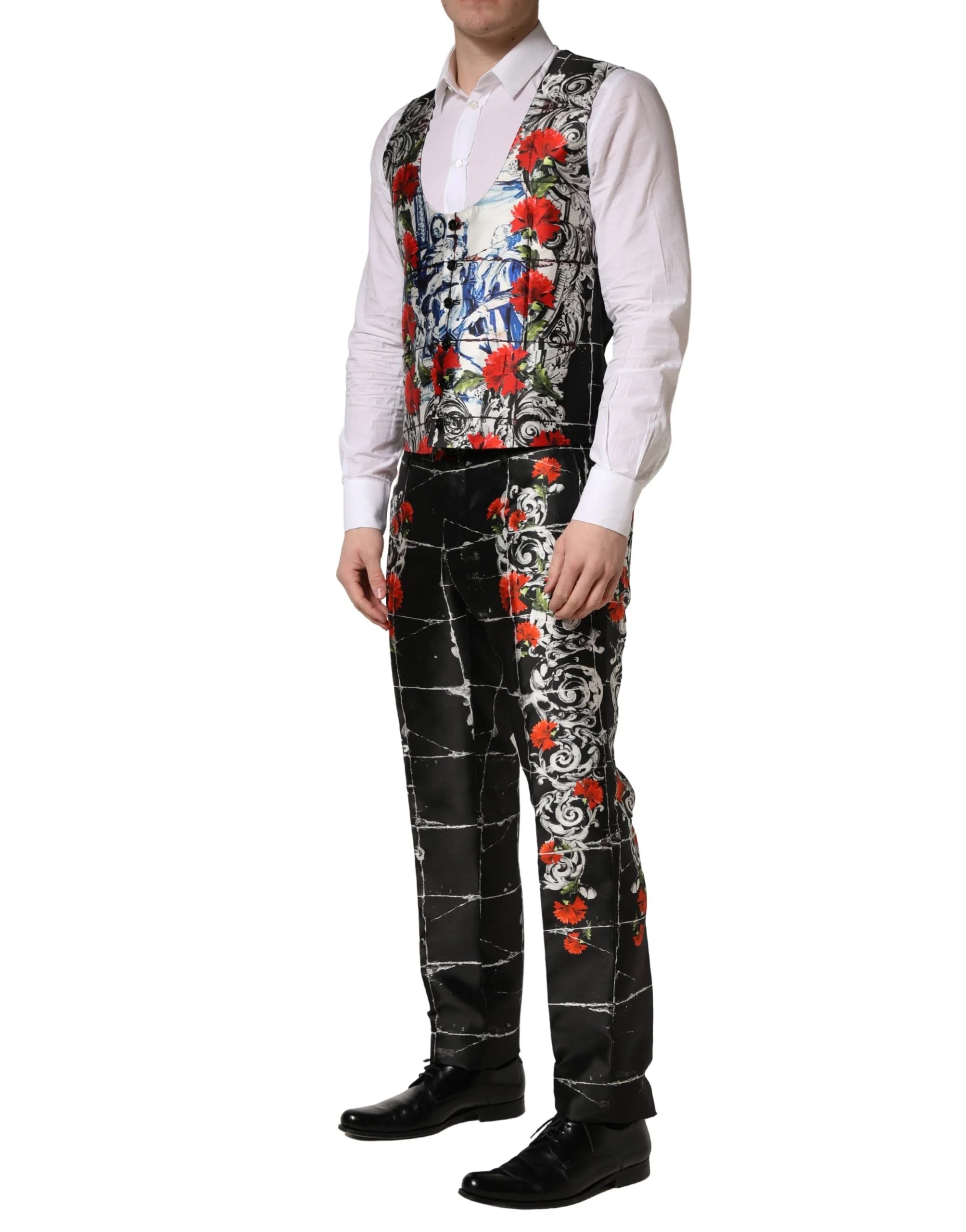Dolce & Gabbana Black Floral 2 Buttons Formal 3 Piece Suit - IT50 | L