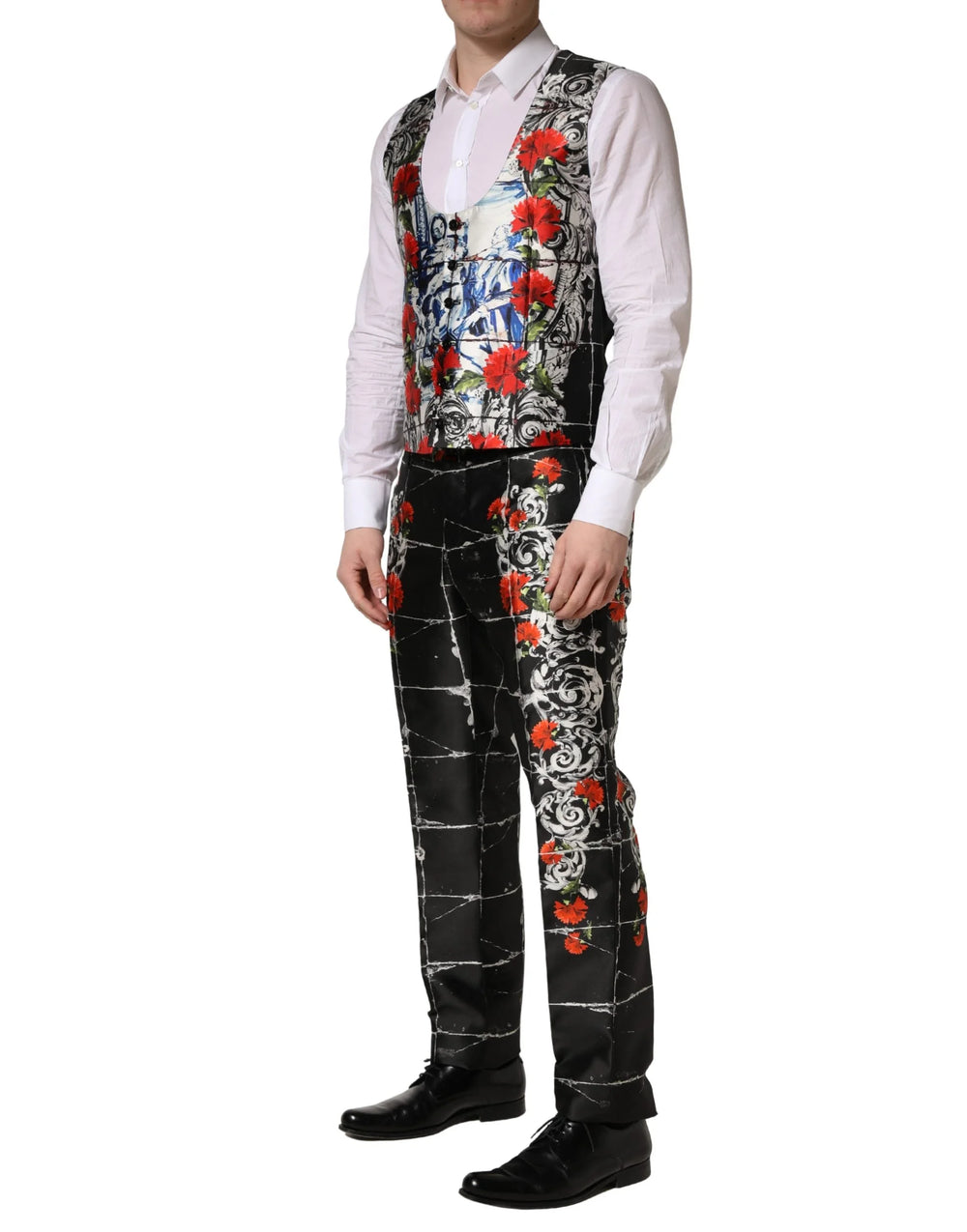 Dolce & Gabbana Black Floral 2 Buttons Formal 3 Piece Suit - IT50 | L