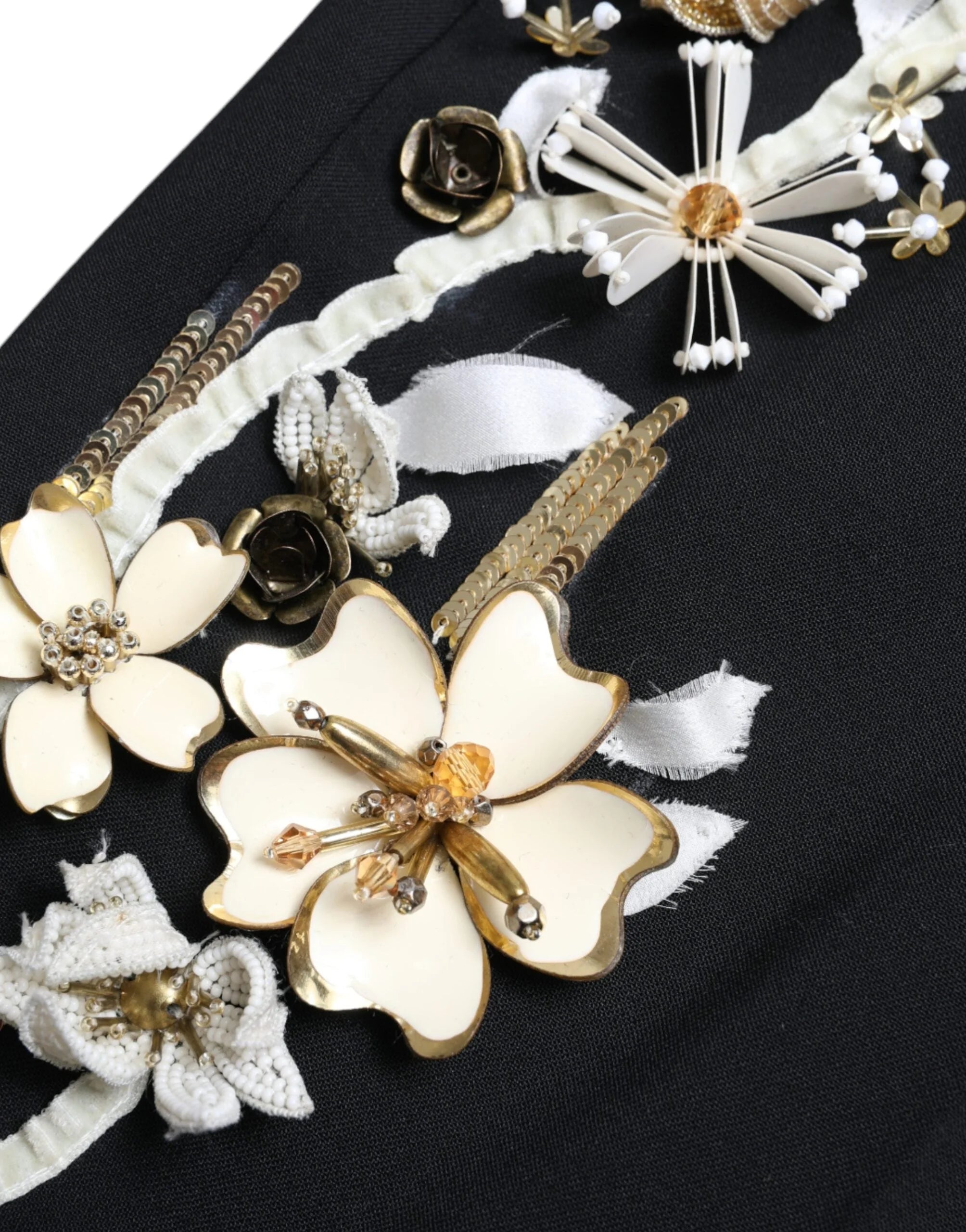 Dolce & Gabbana Black Floral Applique High Waist Tapered Pants - IT40|S - Trousers