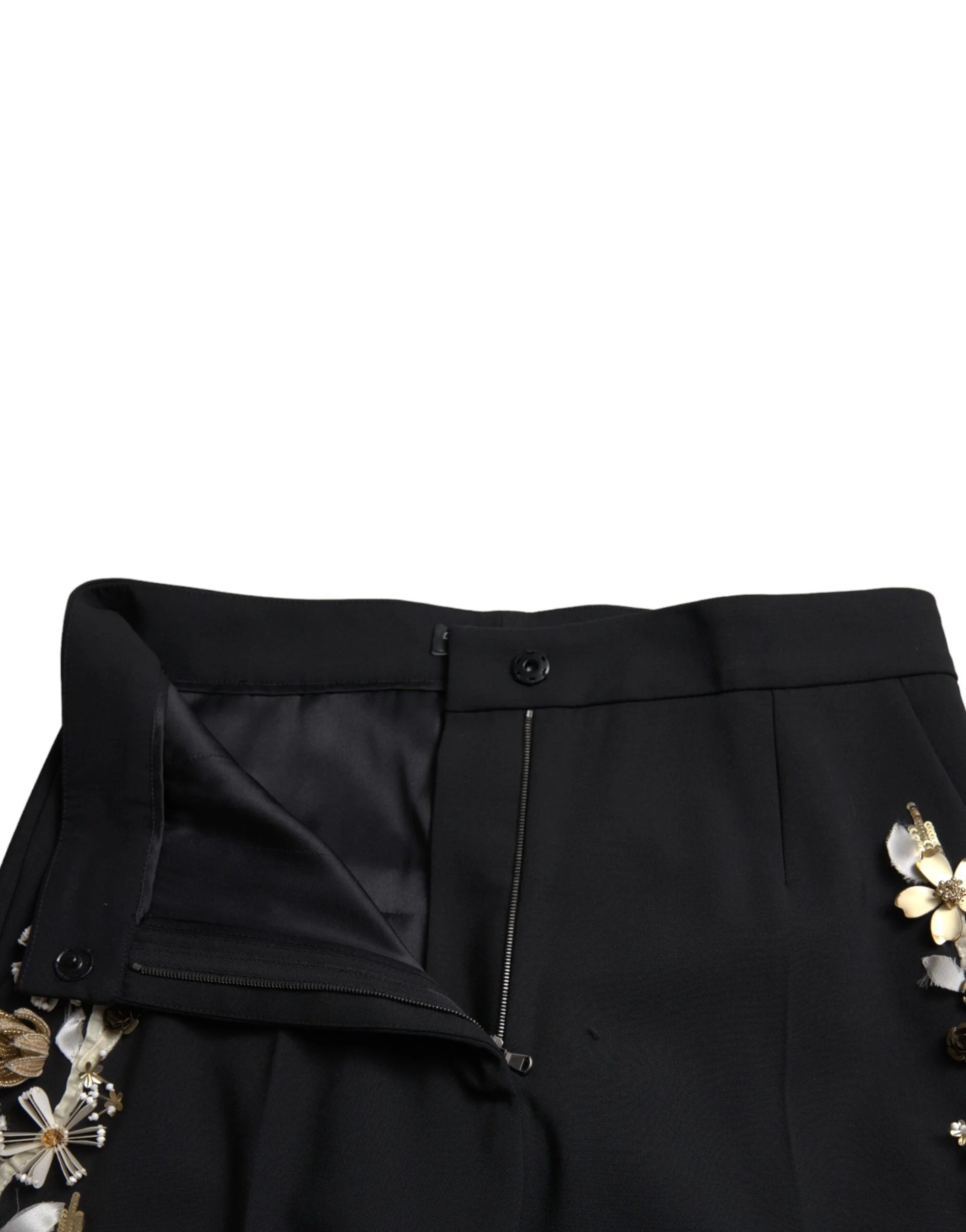 Dolce & Gabbana Black Floral Applique High Waist Tapered Pants - IT40|S - Trousers