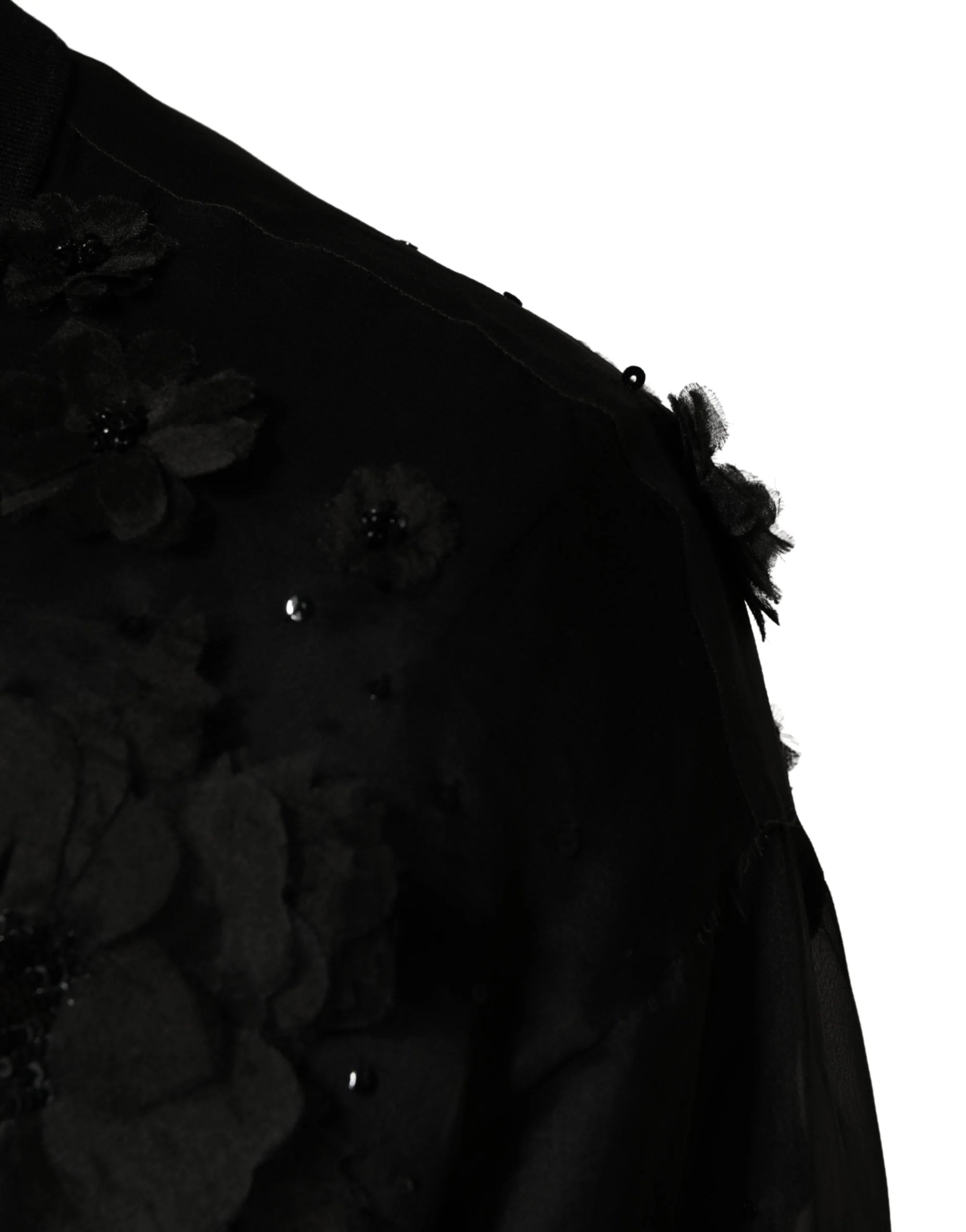 Dolce & Gabbana Black Floral Applique Sheer Short Sleeve Shirt - IT41 | L