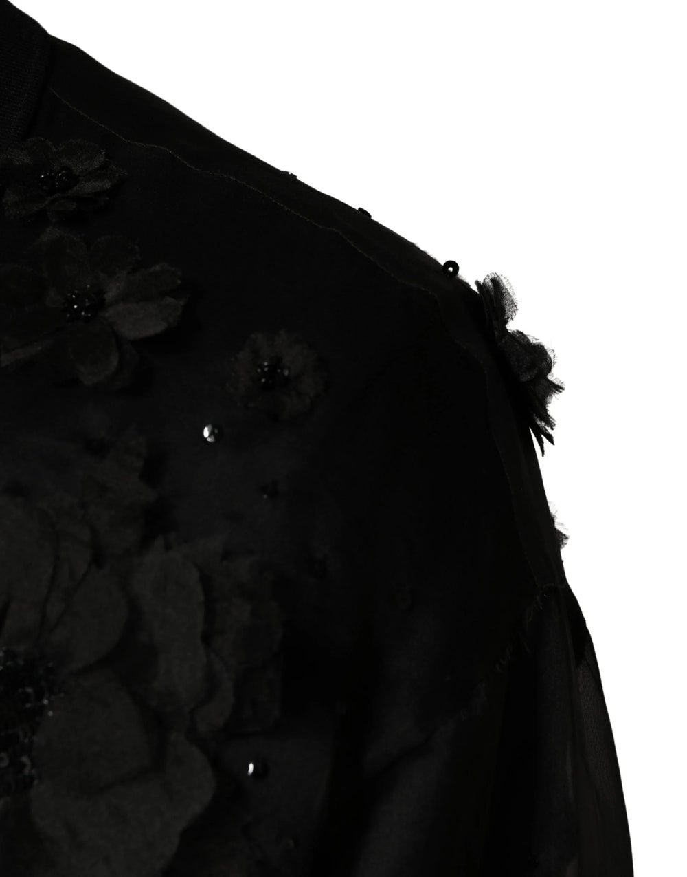 Dolce & Gabbana Black Floral Applique Sheer Short Sleeve Shirt - IT41 | L