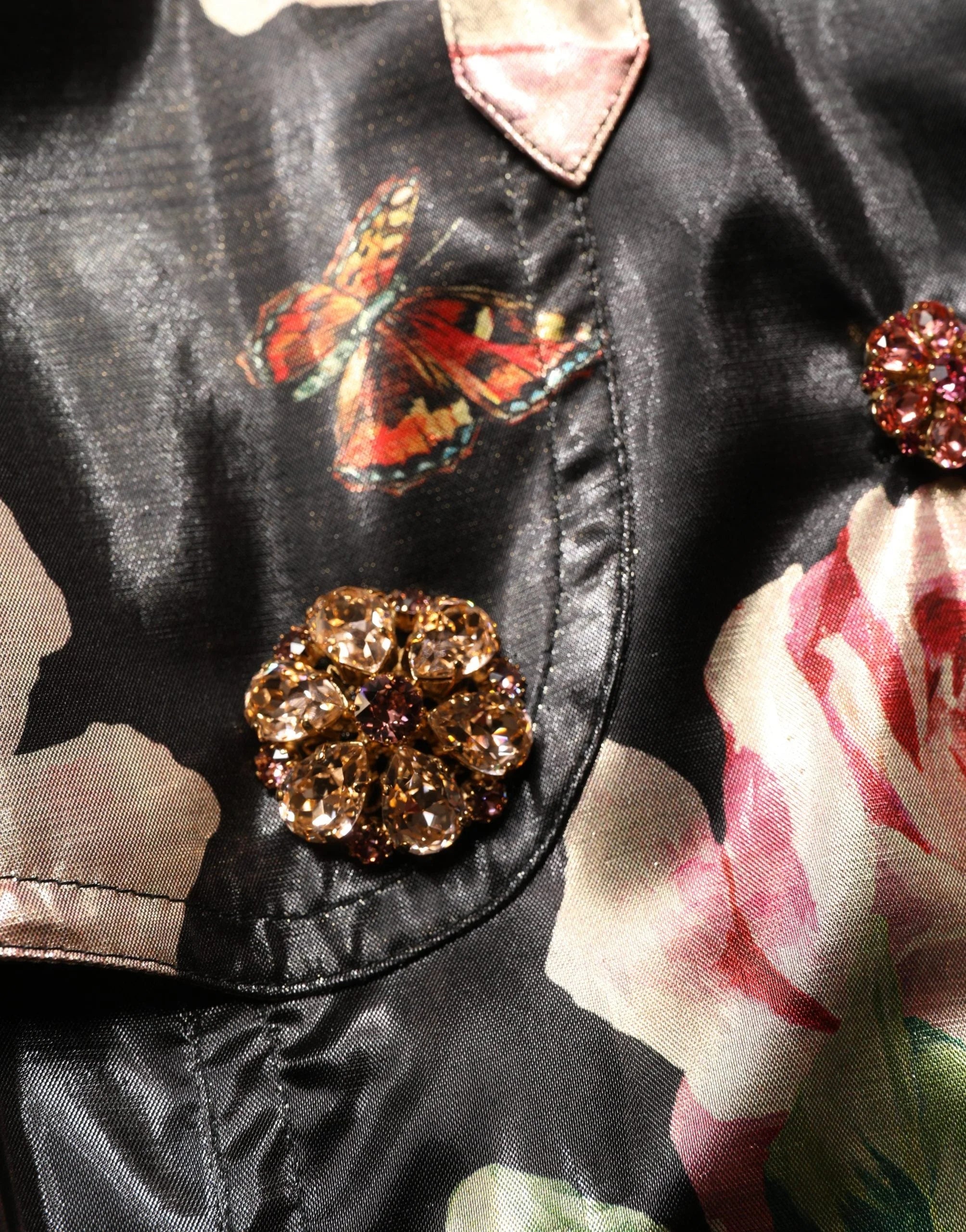 Dolce & Gabbana Black Floral Belted Polyester Trench Coat Jacket - IT36|XXS