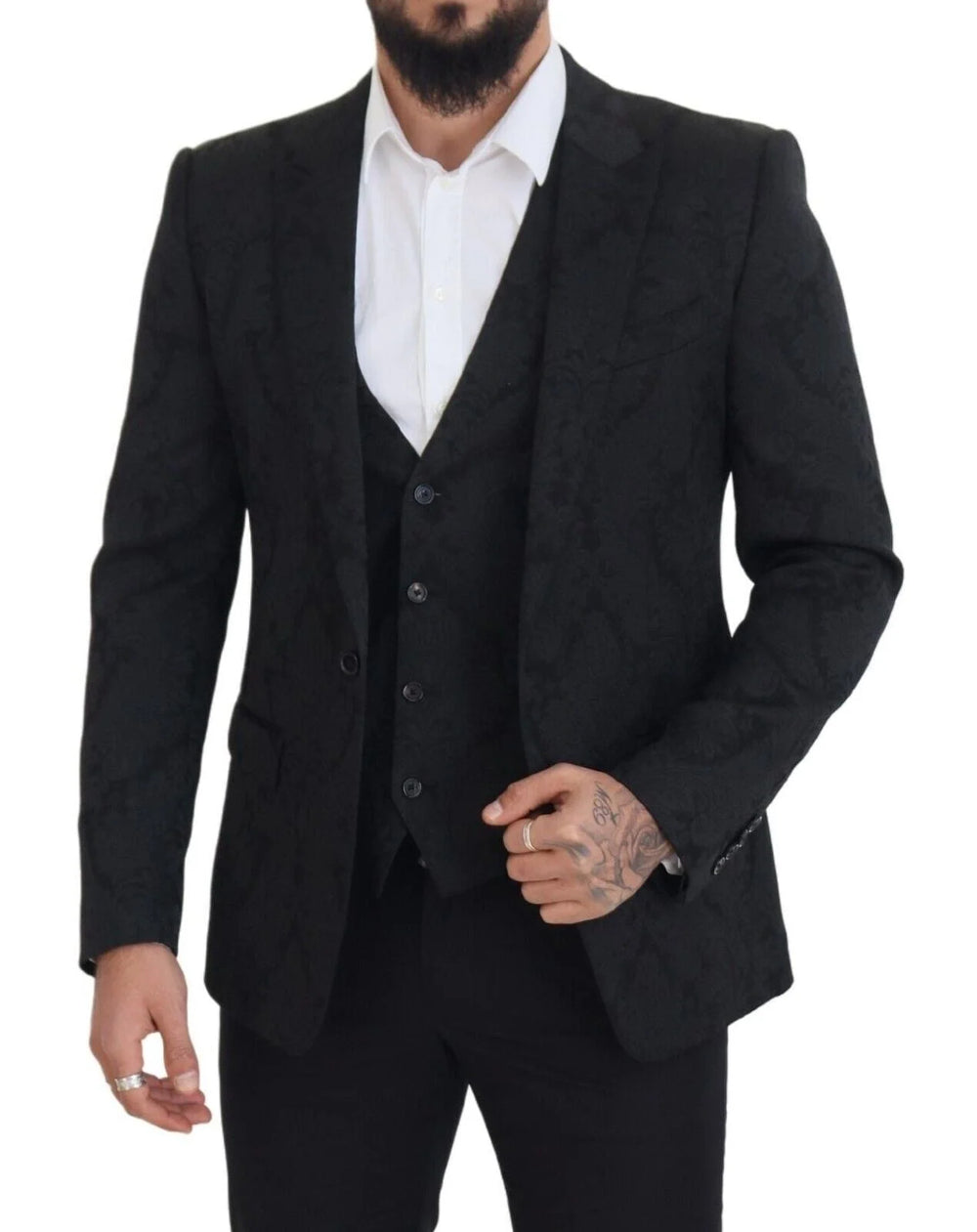 Dolce & Gabbana Black Floral Brocade 2 Piece MARTINI Suit - IT50 | L - Sport Jackets