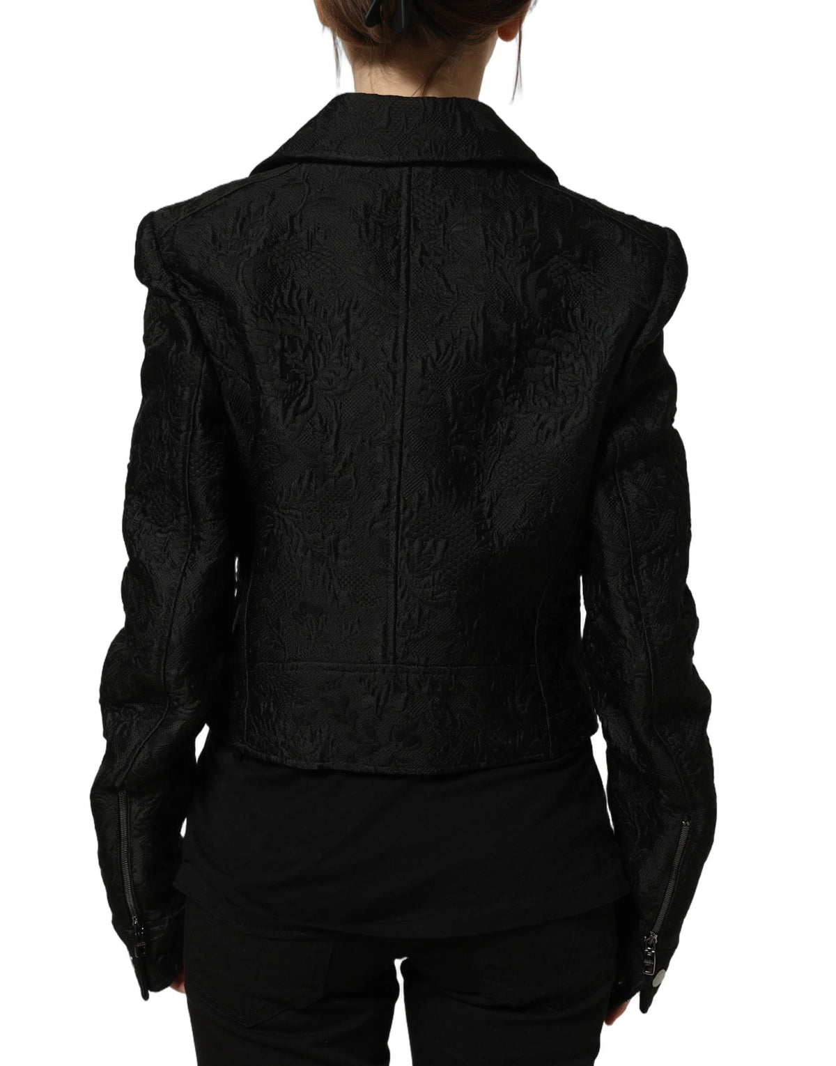 Dolce & Gabbana Black Floral Brocade Biker Blouson Jacket - IT40|S