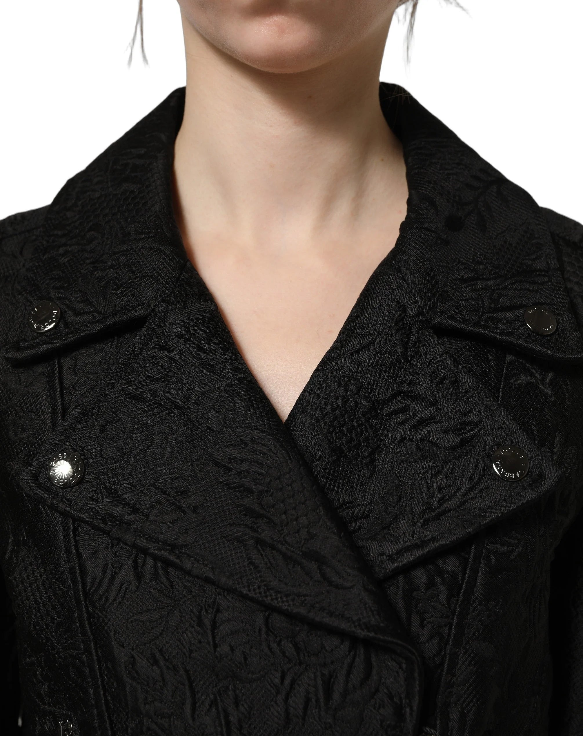Dolce & Gabbana Black Floral Brocade Biker Blouson Jacket - IT40|S