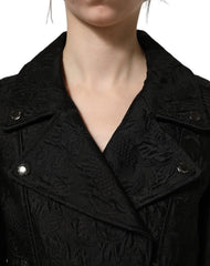 Dolce & Gabbana Black Floral Brocade Biker Blouson Jacket - IT40|S