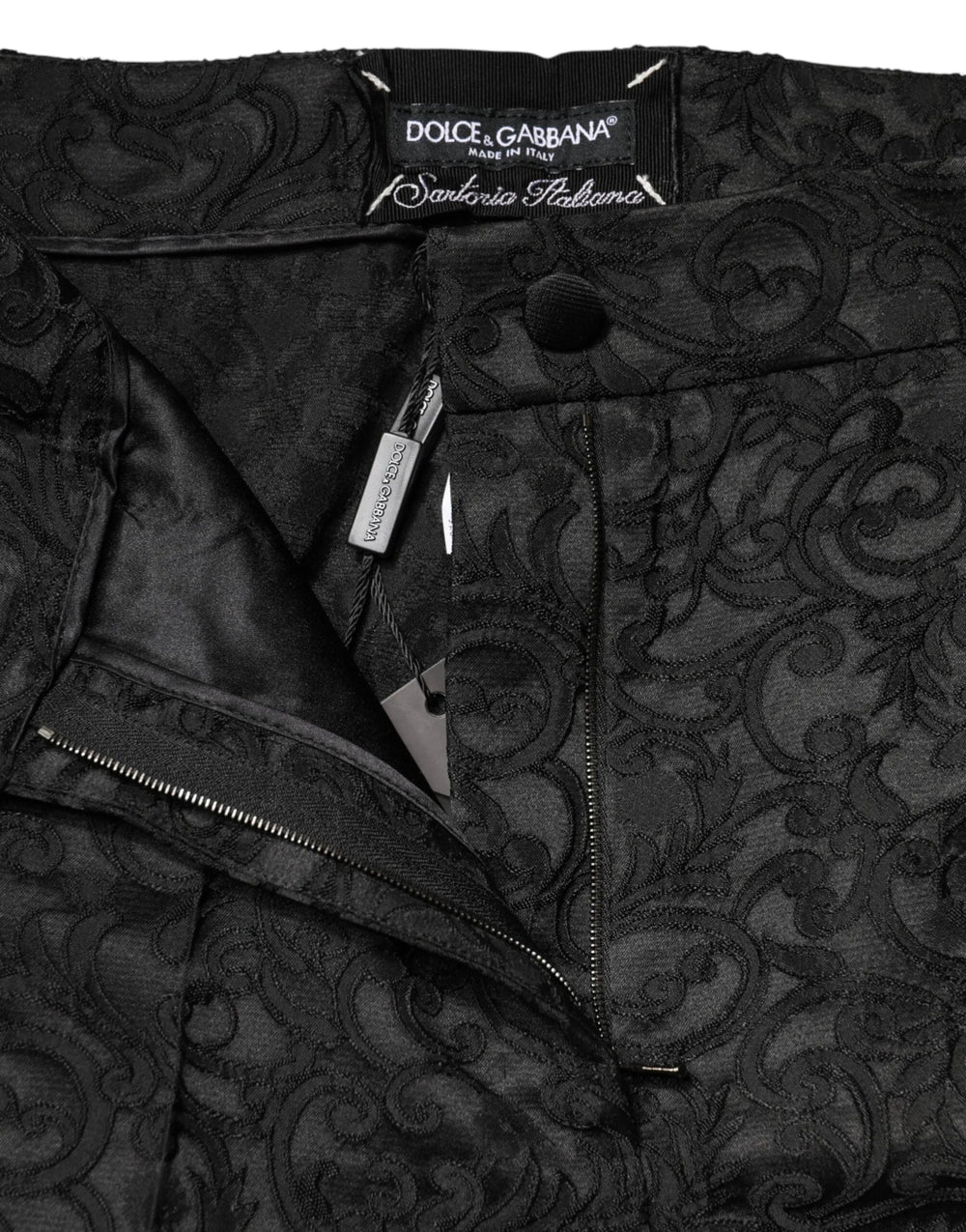 Dolce & Gabbana Black Floral Brocade High Waisted Trouser Pants