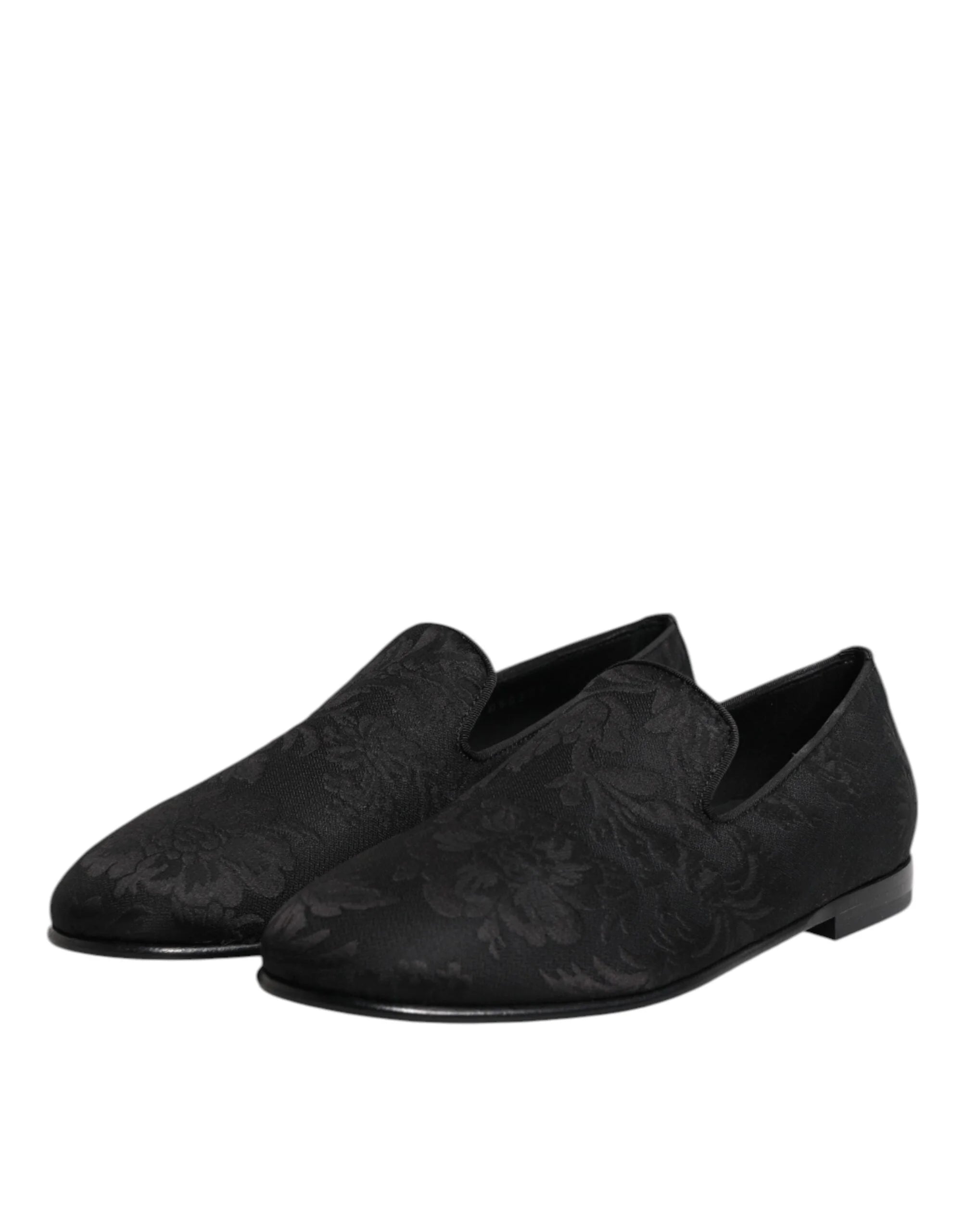 Dolce & Gabbana Black Floral Brocade Loafers Men Dress Shoes - Flats