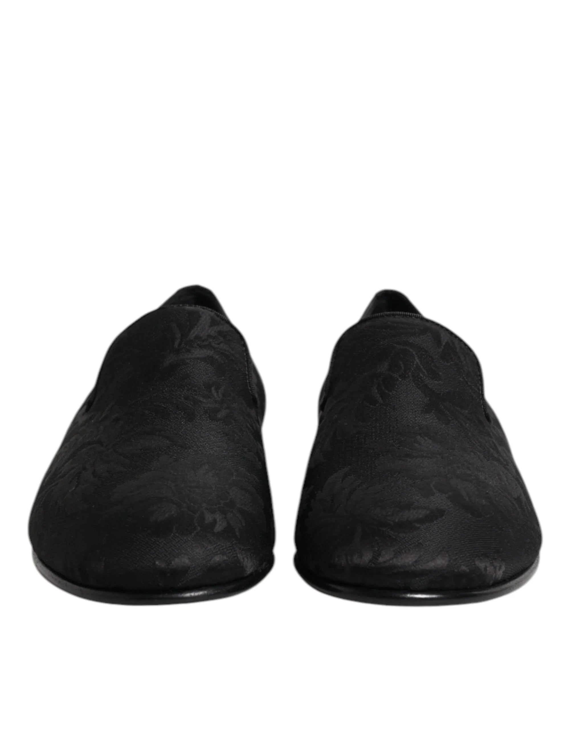 Dolce & Gabbana Black Floral Brocade Loafers Men Dress Shoes - Flats