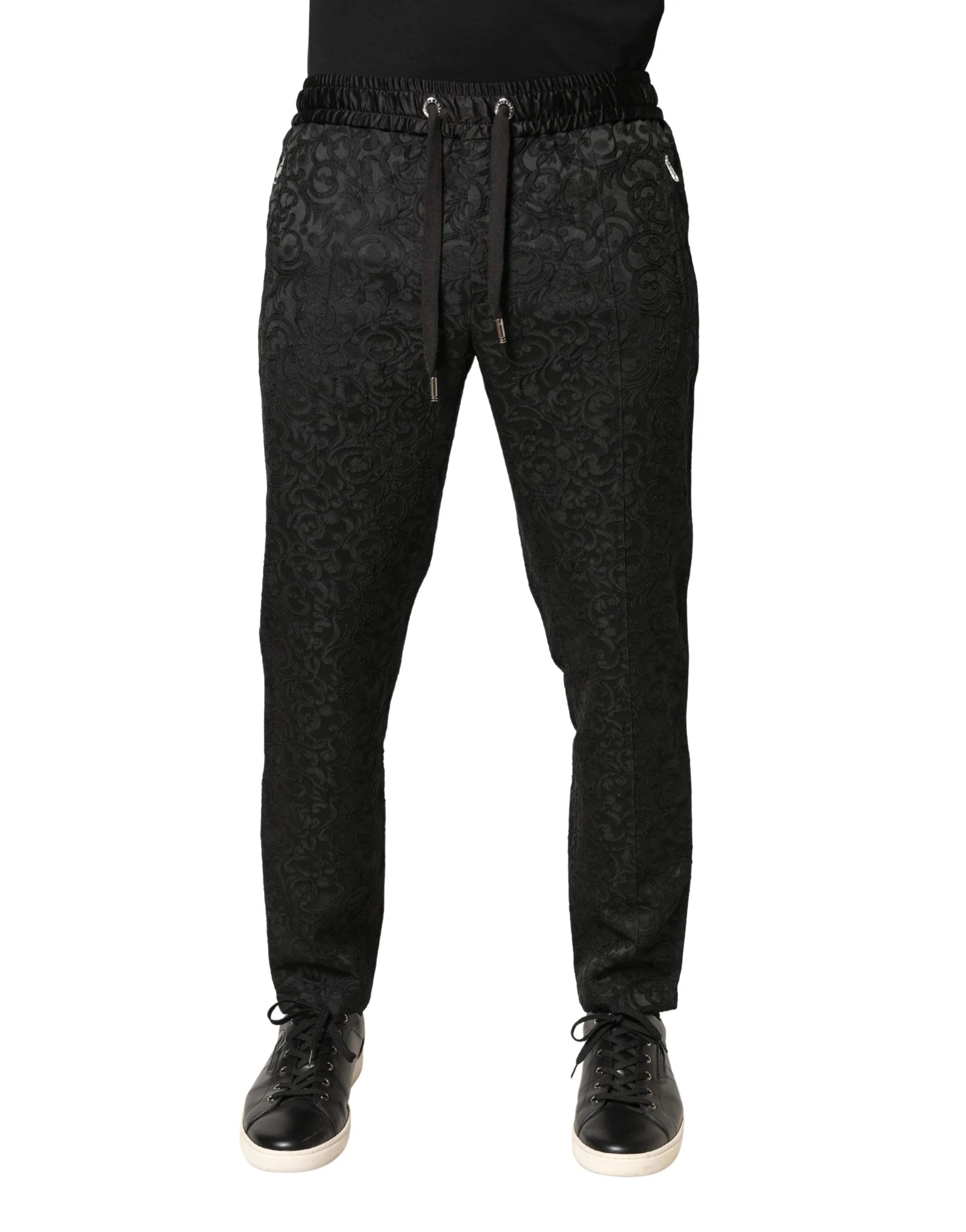 Dolce & Gabbana Black Floral Brocade Skinny Men Dress Pants - IT48 | M