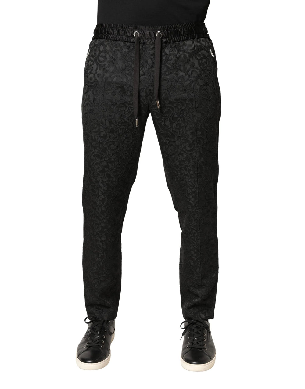 Dolce & Gabbana Black Floral Brocade Skinny Men Dress Pants - IT48 | M