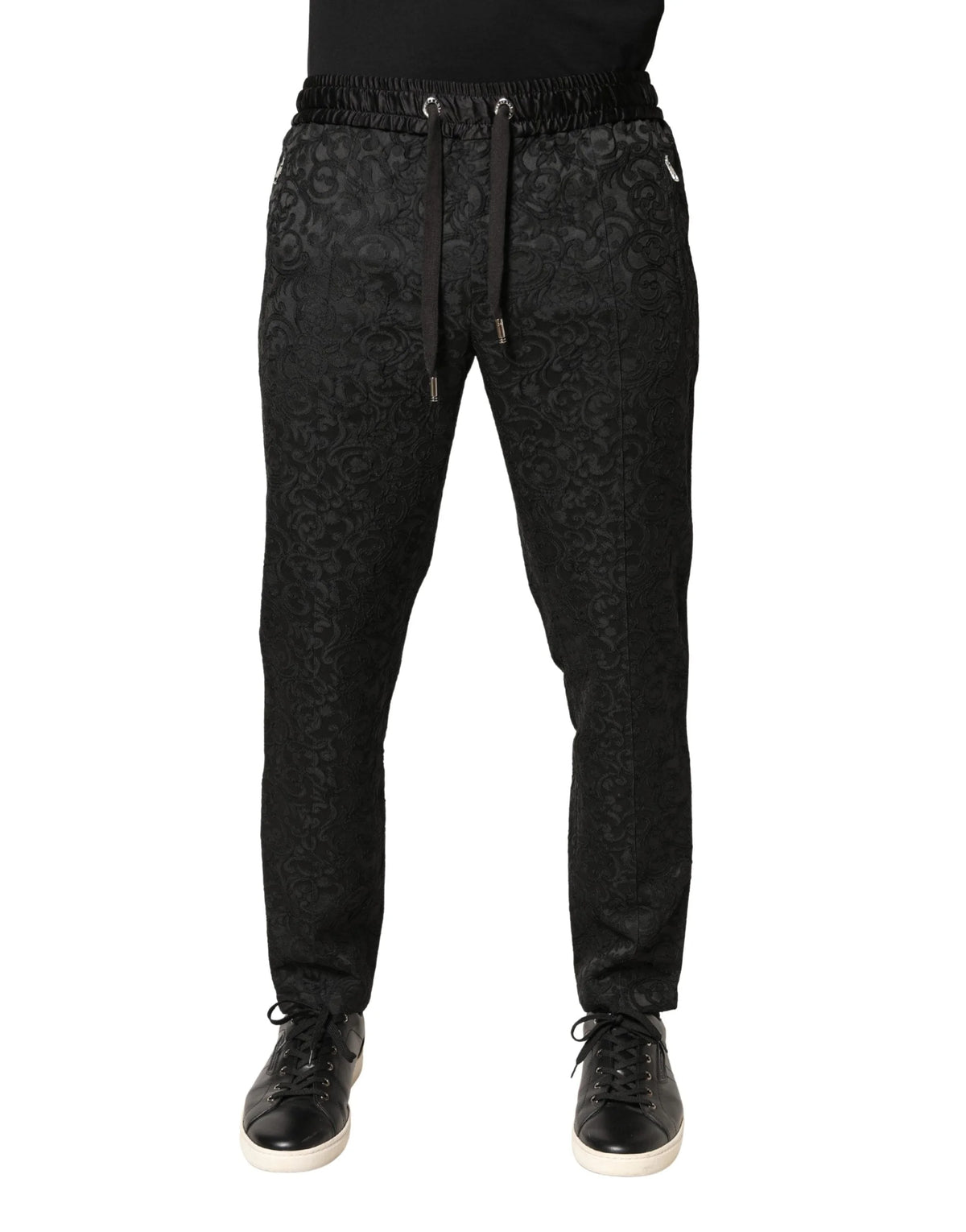 Dolce & Gabbana Black Floral Brocade Skinny Men Dress Pants - IT48 | M