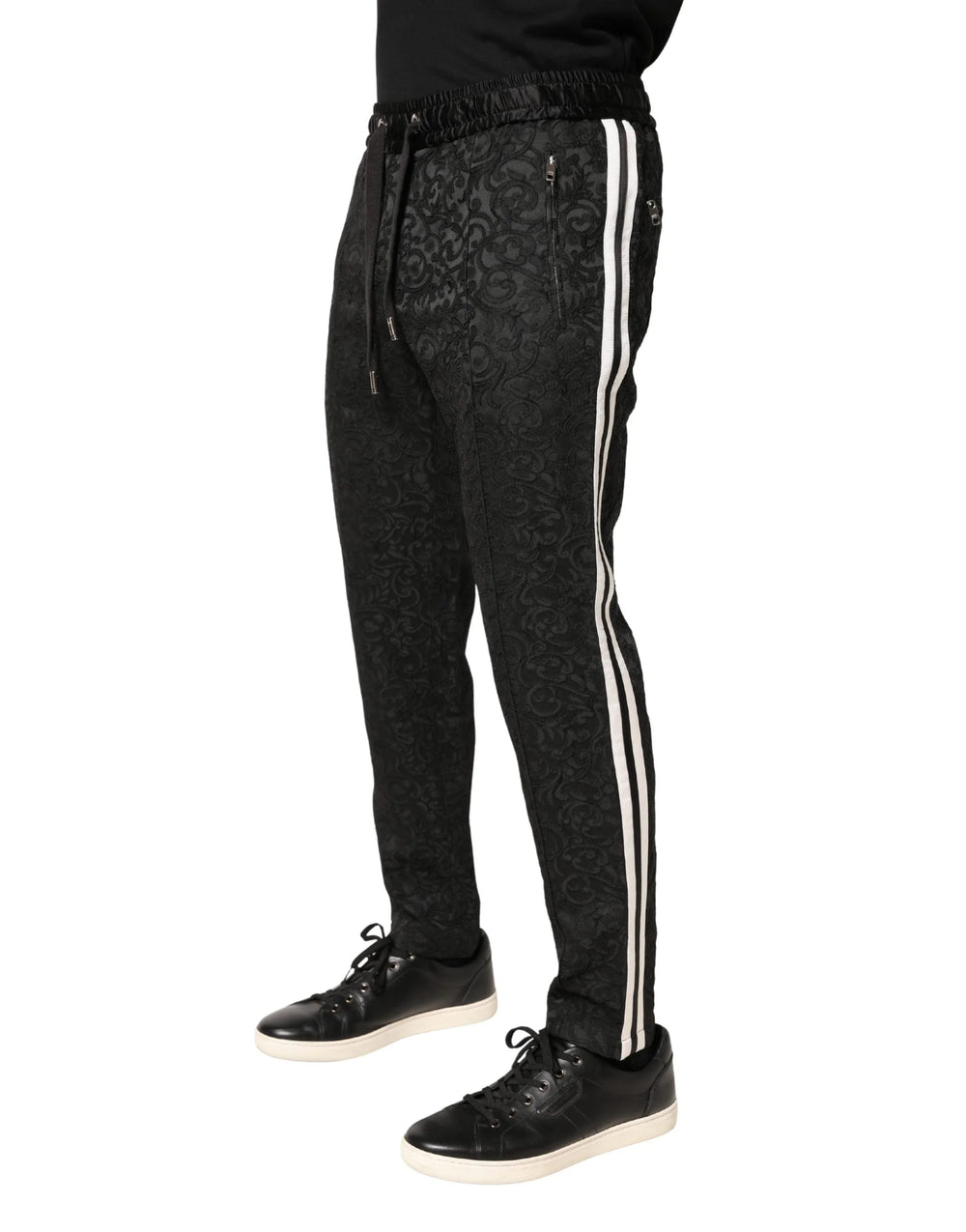 Dolce & Gabbana Black Floral Brocade Skinny Men Dress Pants - IT48 | M