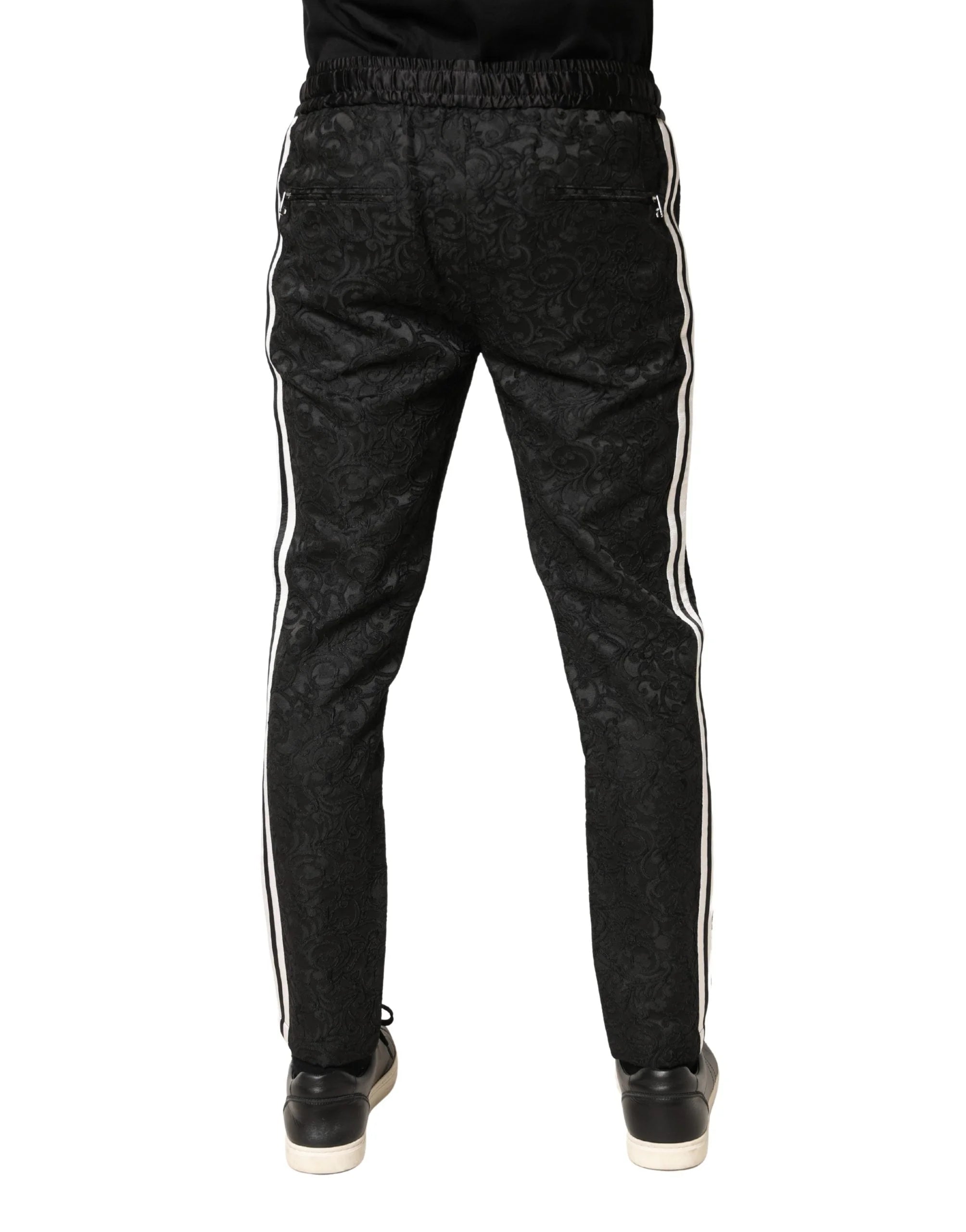 Dolce & Gabbana Black Floral Brocade Skinny Men Dress Pants - IT48 | M