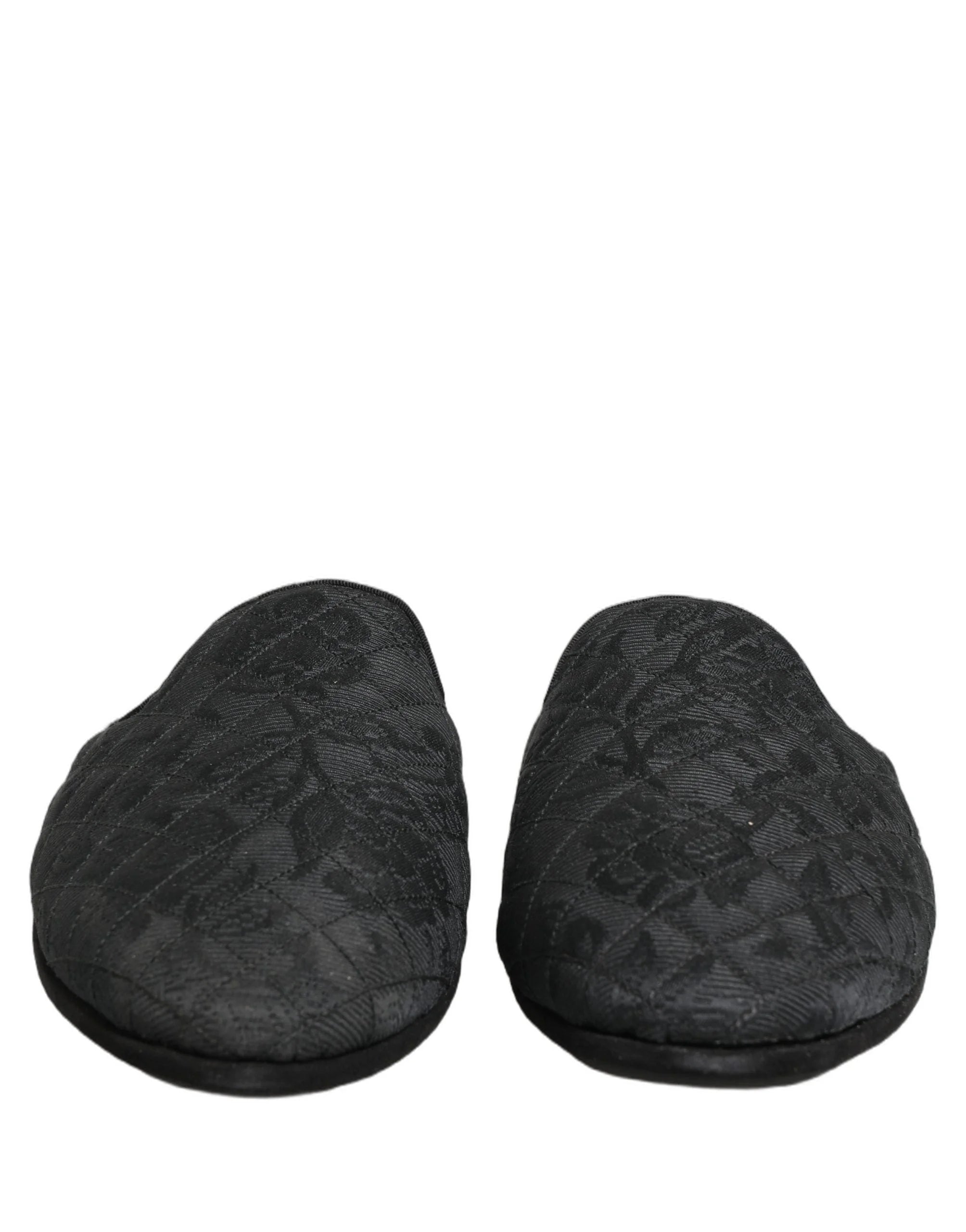 Dolce & Gabbana Black Floral Brocade Slides Slippers Shoes - EU44/US11