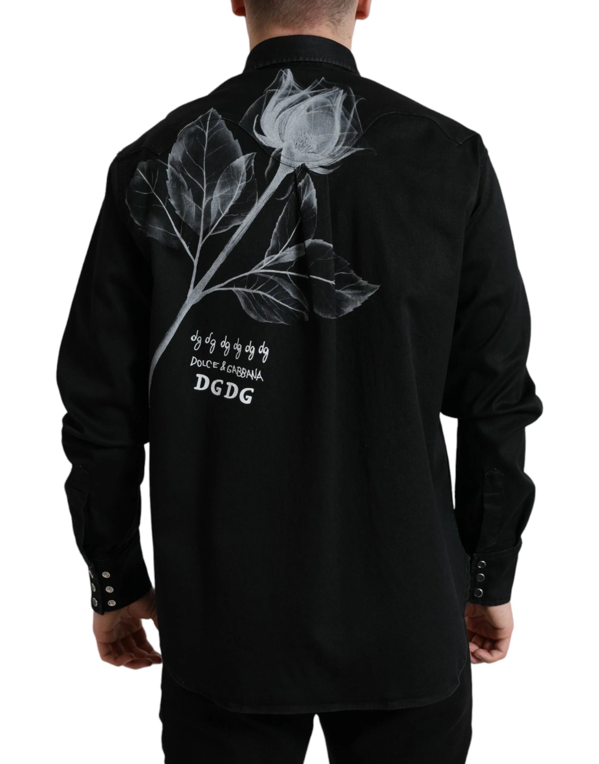 Dolce & Gabbana Black Floral Cotton Collared Dress Shirt - IT40 | M - Shirts