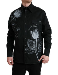 Dolce & Gabbana Black Floral Cotton Collared Dress Shirt - IT40 | M - Shirts