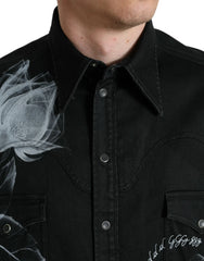 Dolce & Gabbana Black Floral Cotton Collared Dress Shirt - IT40 | M - Shirts