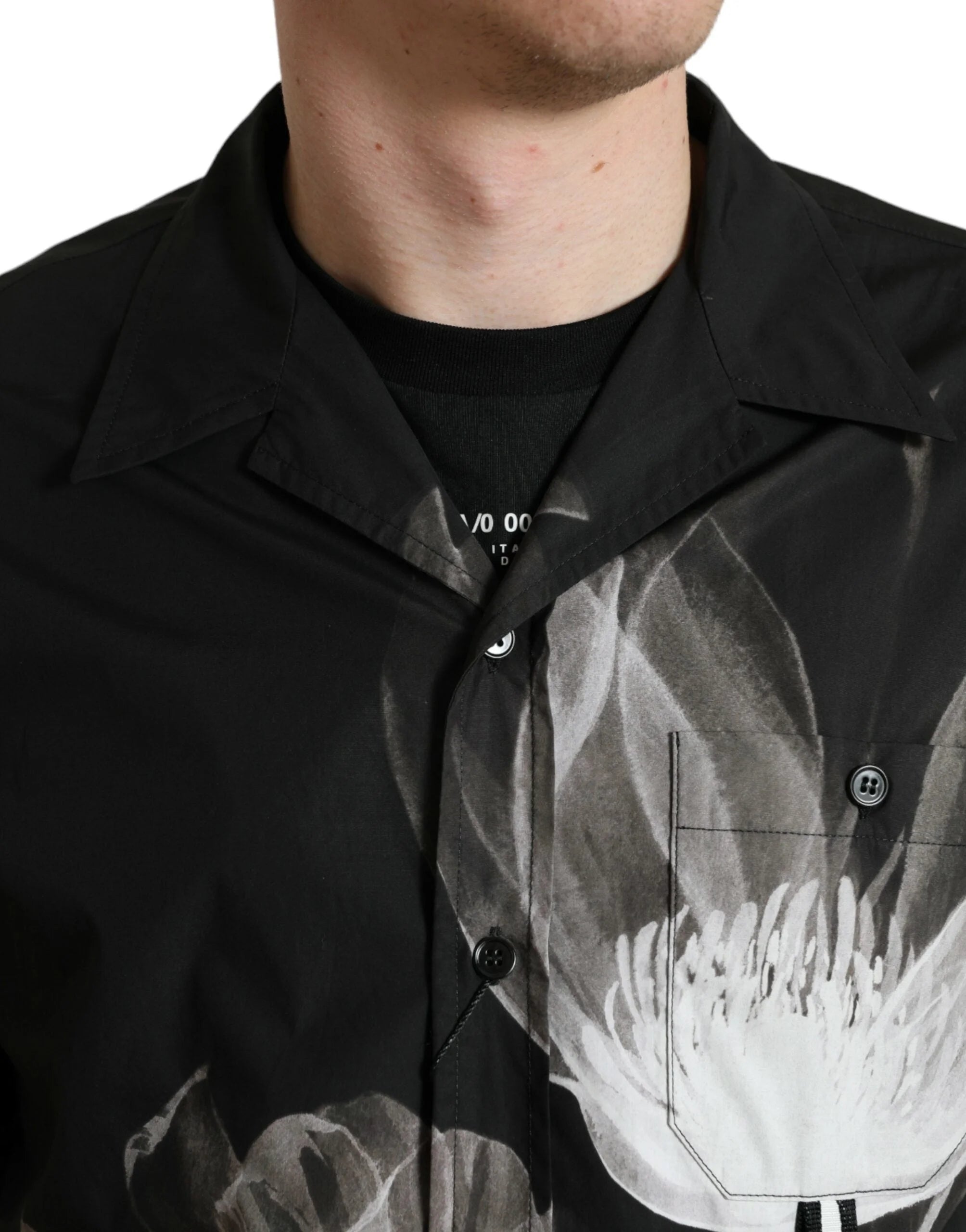 Dolce & Gabbana Black Floral Cotton Collared Long Sleeves Men Shirt - IT40 | M - Shirts