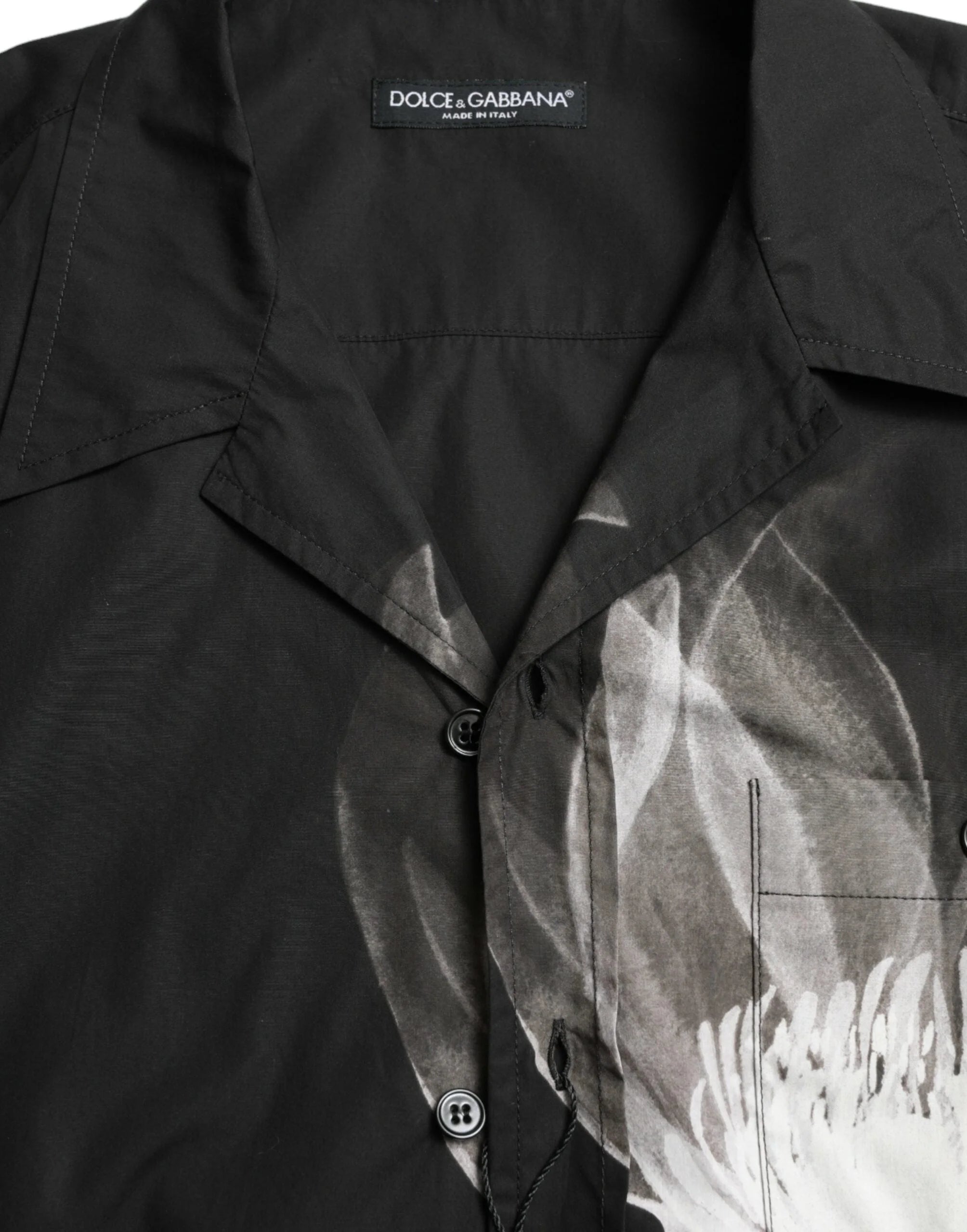 Dolce & Gabbana Black Floral Cotton Collared Long Sleeves Men Shirt - IT40 | M - Shirts