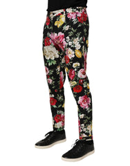 Dolce & Gabbana Black Floral Cotton Dress Formal Trouser Pants - IT48 | M - Trousers