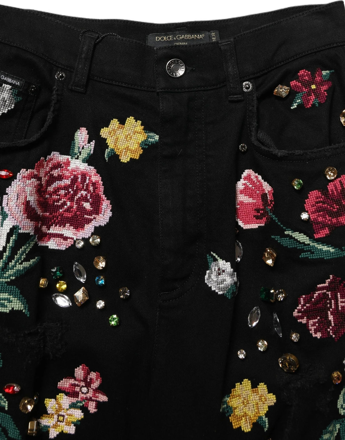 Dolce & Gabbana Black Floral Cotton High Waist Tapered Pants - IT40|S