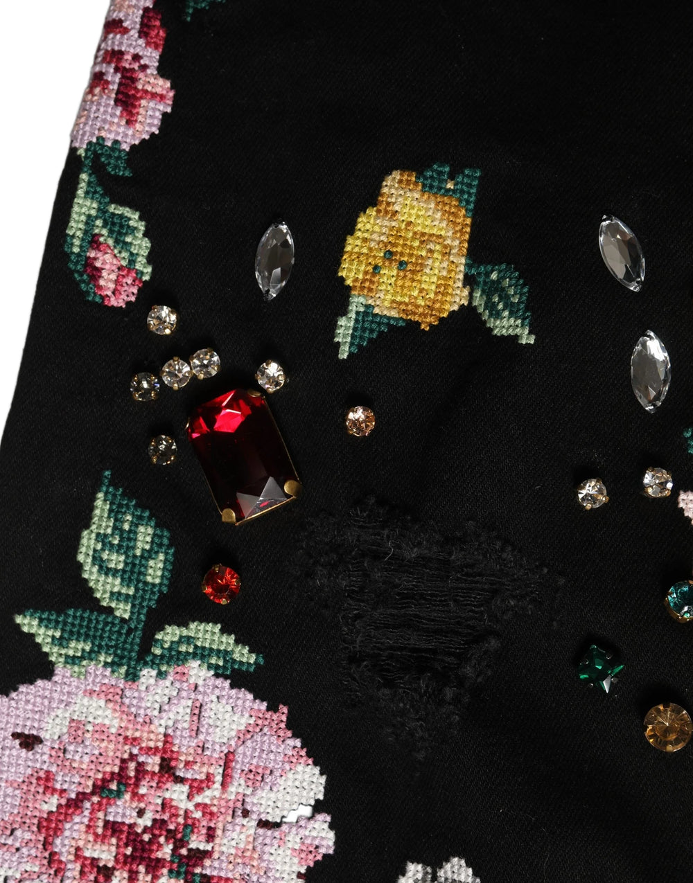 Dolce & Gabbana Black Floral Cotton High Waist Tapered Pants - IT40|S