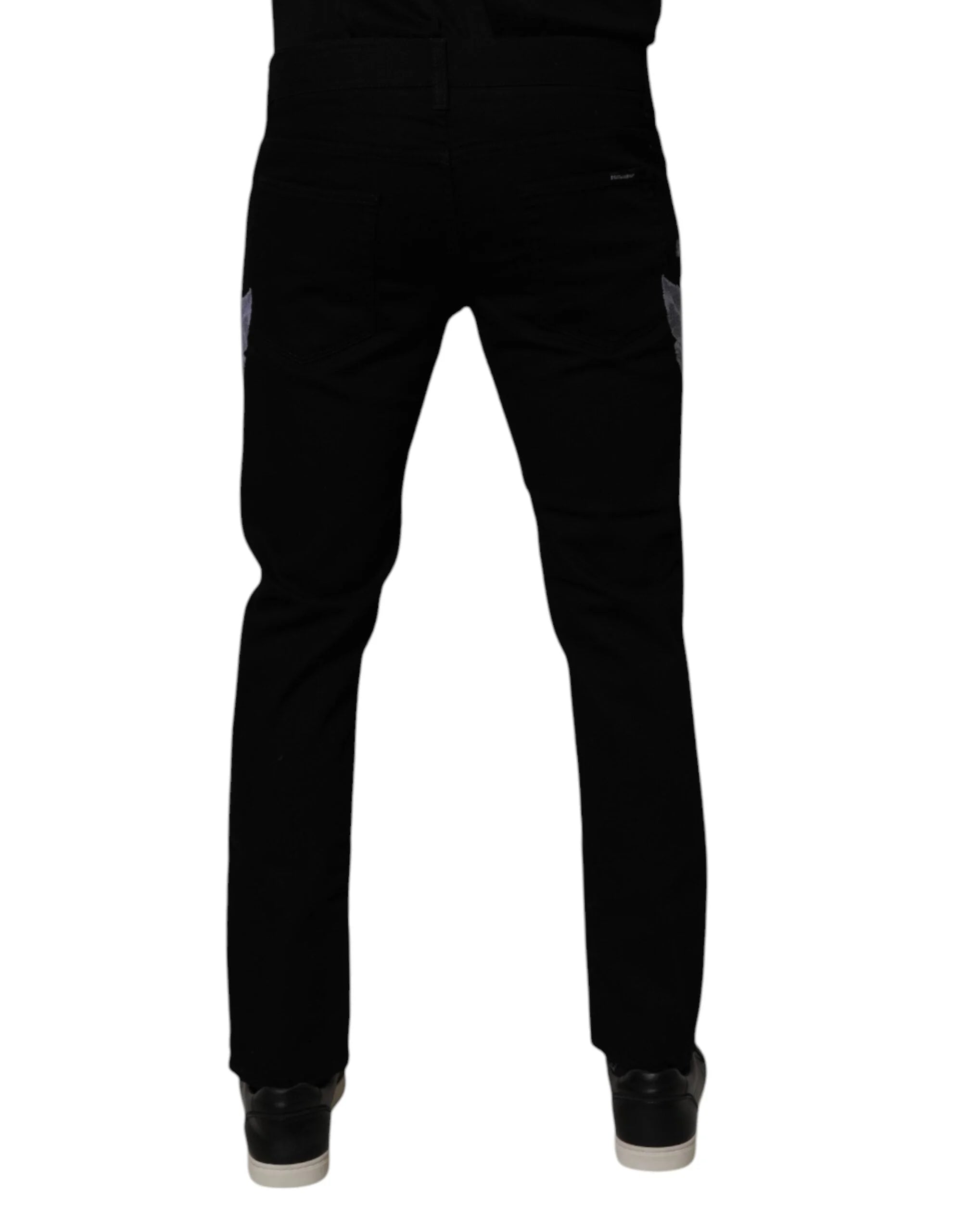 Dolce & Gabbana Black Floral Cotton Skinny Men Denim Jeans - IT48 | M