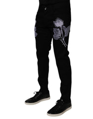 Dolce & Gabbana Black Floral Cotton Skinny Men Denim Jeans - IT48 | M