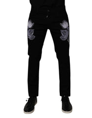 Dolce & Gabbana Black Floral Cotton Skinny Men Denim Jeans - IT48 | M