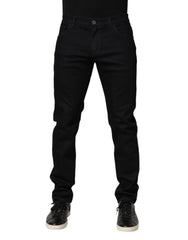 Dolce & Gabbana Black Floral Cotton Skinny Men Denim Jeans - IT50 | L